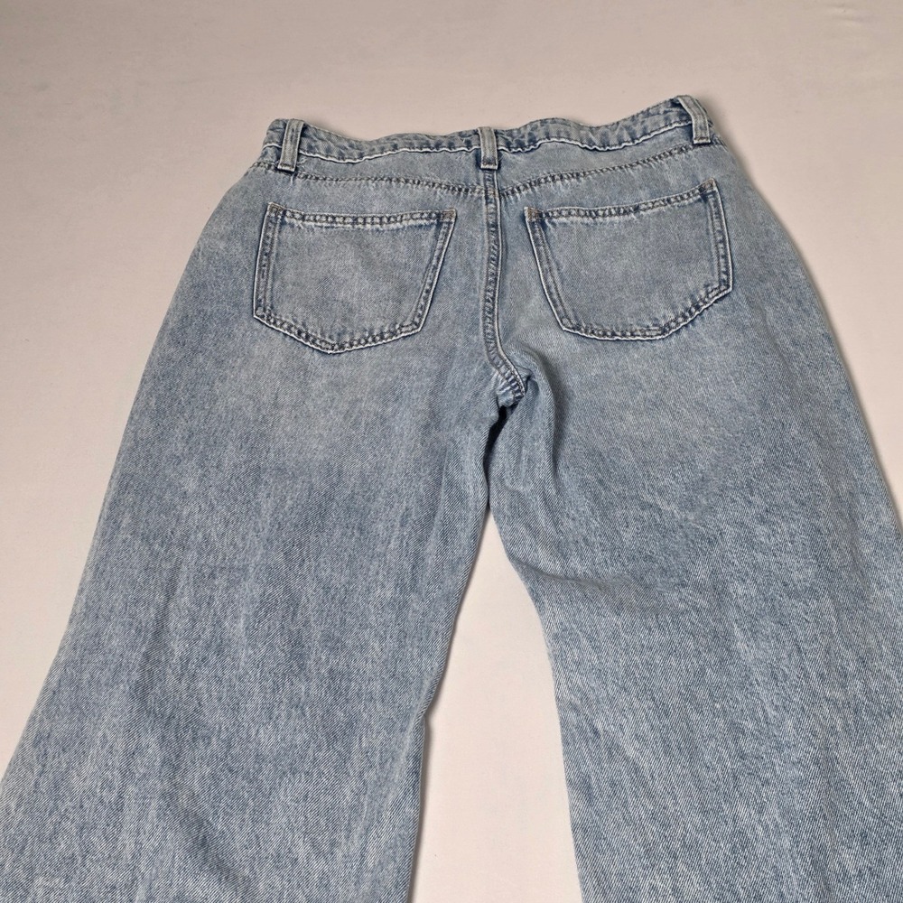 SO Slouchy Flare Jeans Women 5/27W Light Wash Distressed Mid Rise Wide Leg Denim - Picture 9 of 11